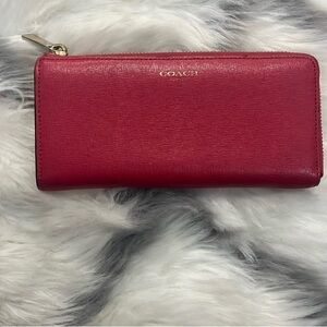 Coral Hot Pink Fuchsia Coach Accordion Gold Zip Wallet